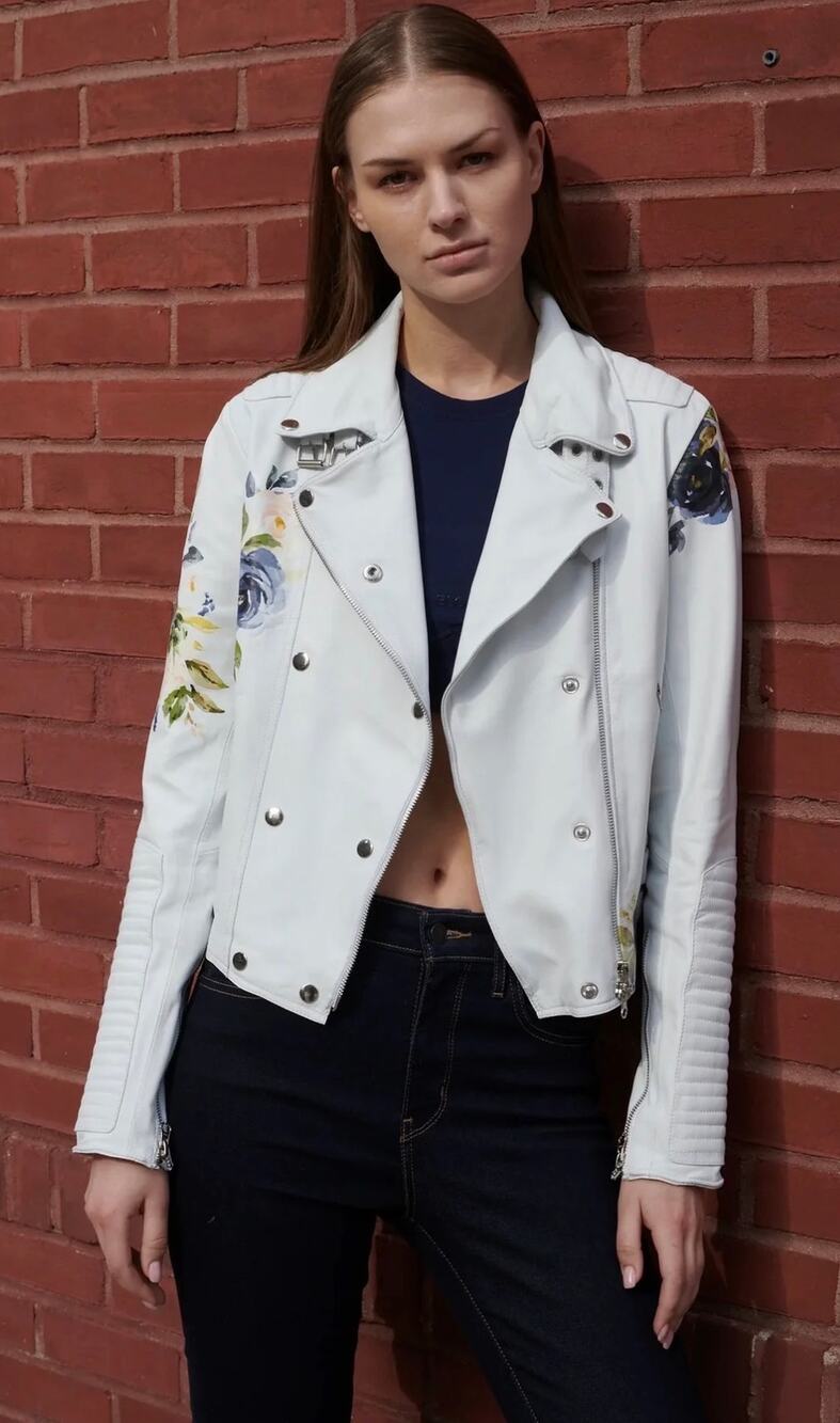 Harley Floral Leather Moto JacketJAKETT NEW YORK Womens XS